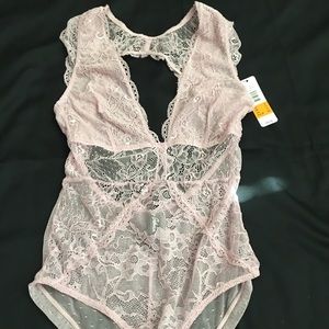 Pink lace bodysuit